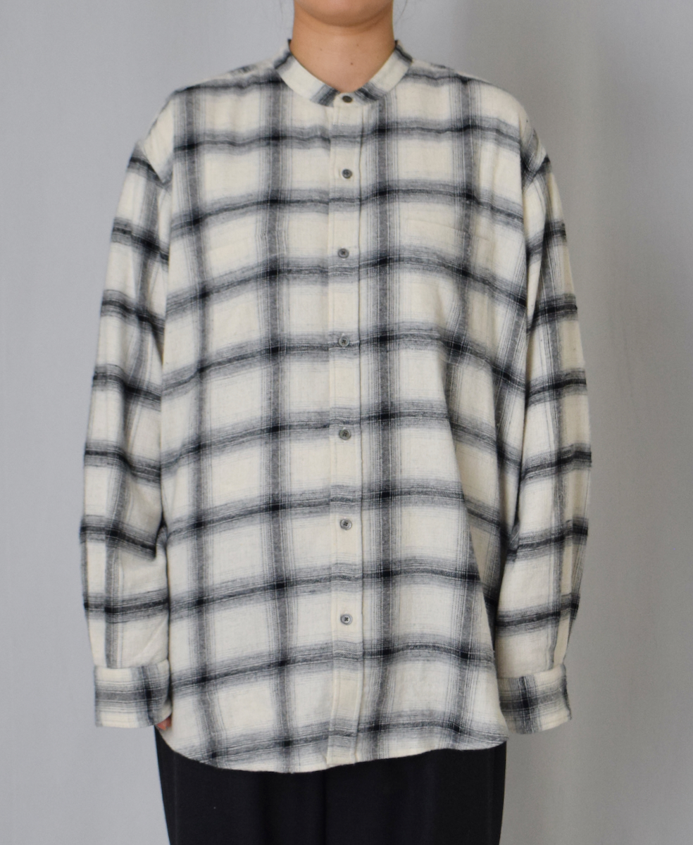 NVL1951OFC(シャツ) OMBRE FLANNEL CHECK BANDED COLLAR L/SL OVERSIZED SHIRT