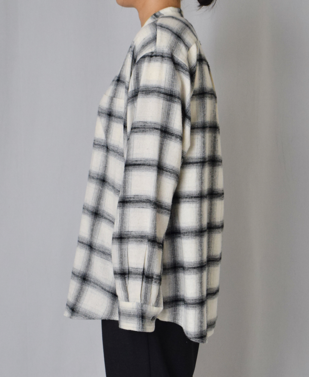 NVL1951OFC(シャツ) OMBRE FLANNEL CHECK BANDED COLLAR L/SL OVERSIZED SHIRT