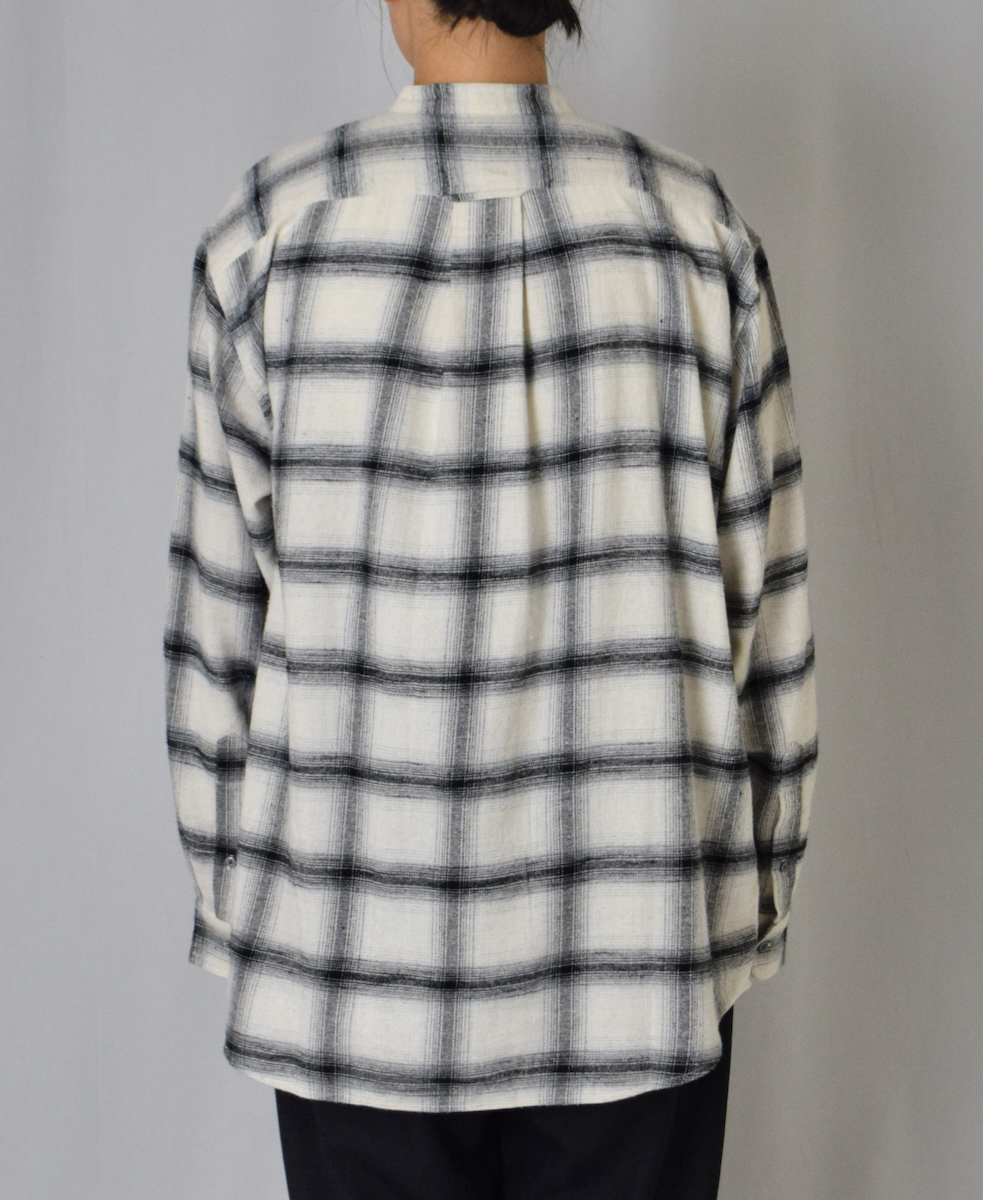 NVL1951OFC(シャツ) OMBRE FLANNEL CHECK BANDED COLLAR L/SL OVERSIZED SHIRT