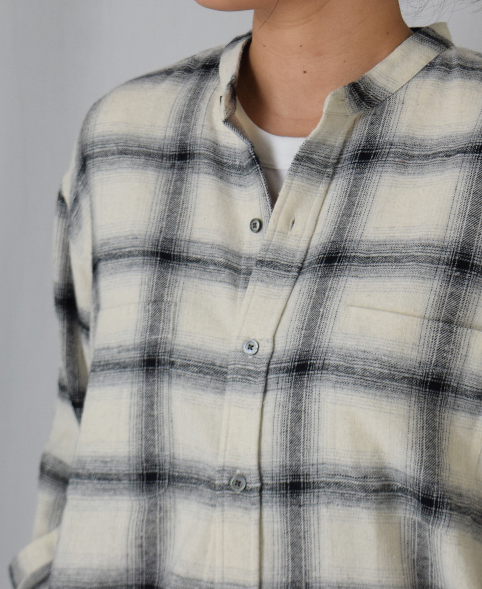 NVL1951OFC(シャツ) OMBRE FLANNEL CHECK BANDED COLLAR L/SL OVERSIZED SHIRT