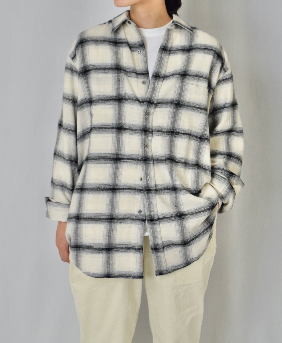 NVL1861OFC(シャツ) OMBRE FLANNEL CHECK REGULAR COLLAR L/SL OVERSIZED SHIRT