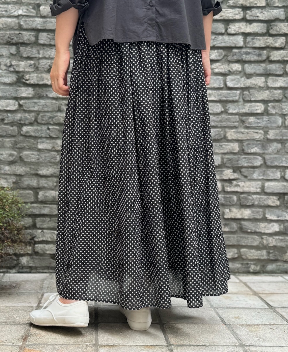 INMDS24724(スカート) 80s COTTON SMALL SQUARE BLOCK PRINT GATHERED SKIRT