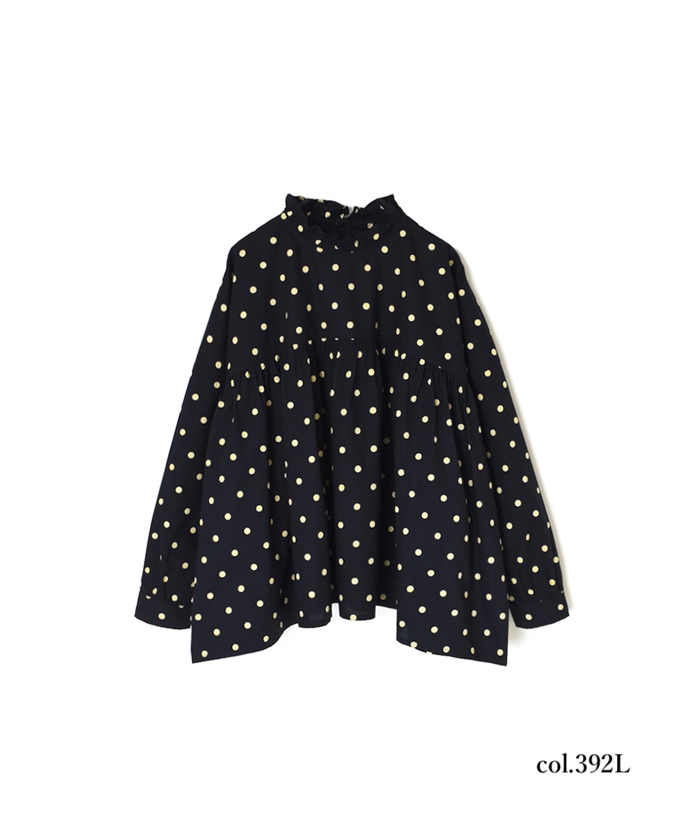 NSL24512(シャツ) 40s POPLIN DOT PRINT BACK OPENING FRILL COLLAR SHIRT