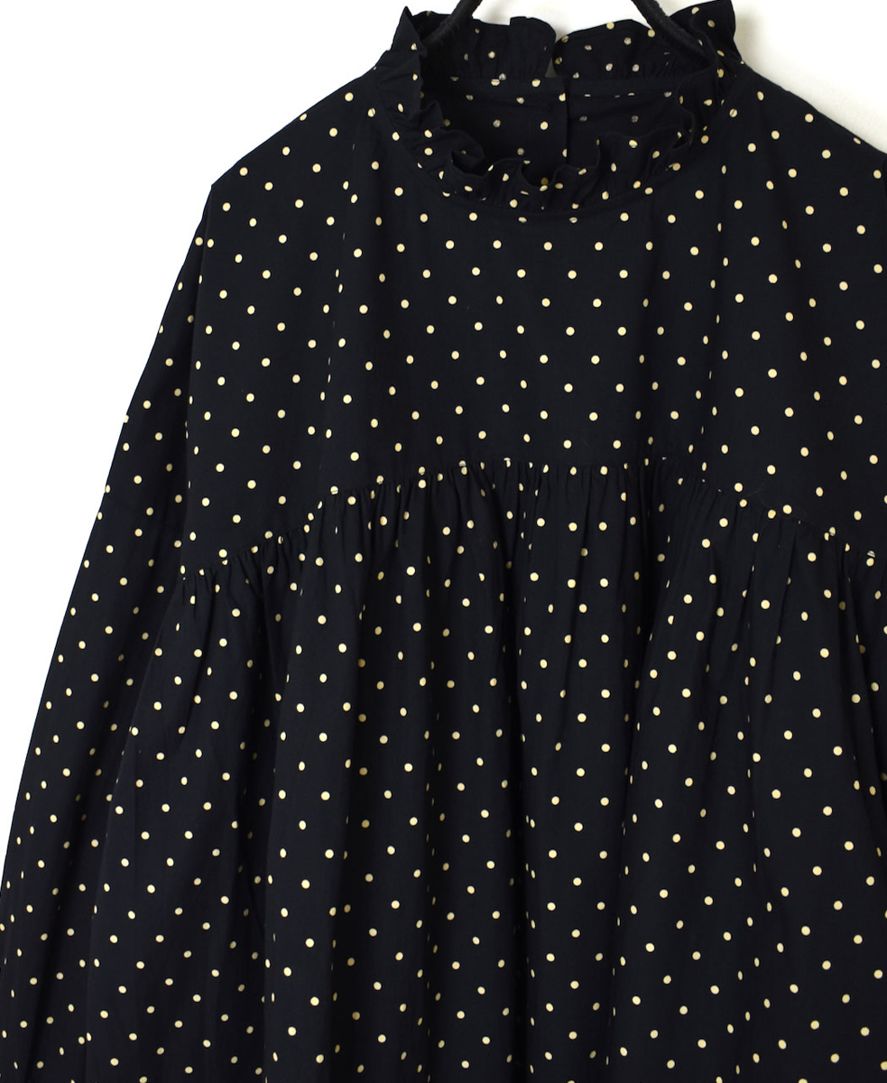 NSL24512(シャツ) 40s POPLIN DOT PRINT BACK OPENING FRILL COLLAR SHIRT