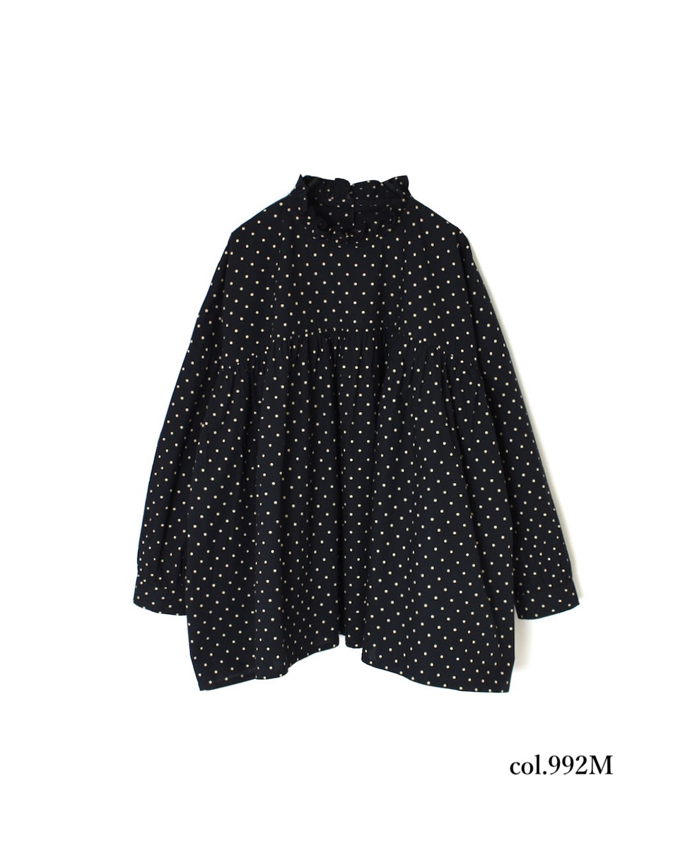 NSL24512(シャツ) 40s POPLIN DOT PRINT BACK OPENING FRILL COLLAR SHIRT