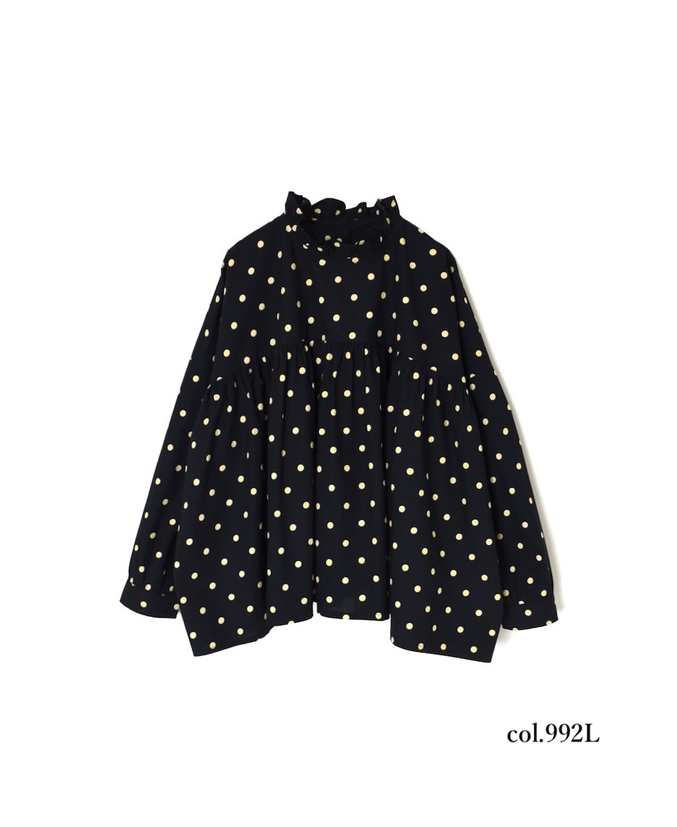 NSL24512(シャツ) 40s POPLIN DOT PRINT BACK OPENING FRILL COLLAR SHIRT