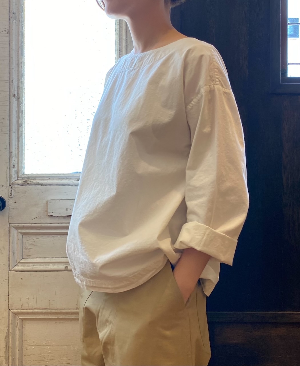 INAM2473PD(スモック) 40s POPLIN OVER DYED BOAT NECK SMOCK