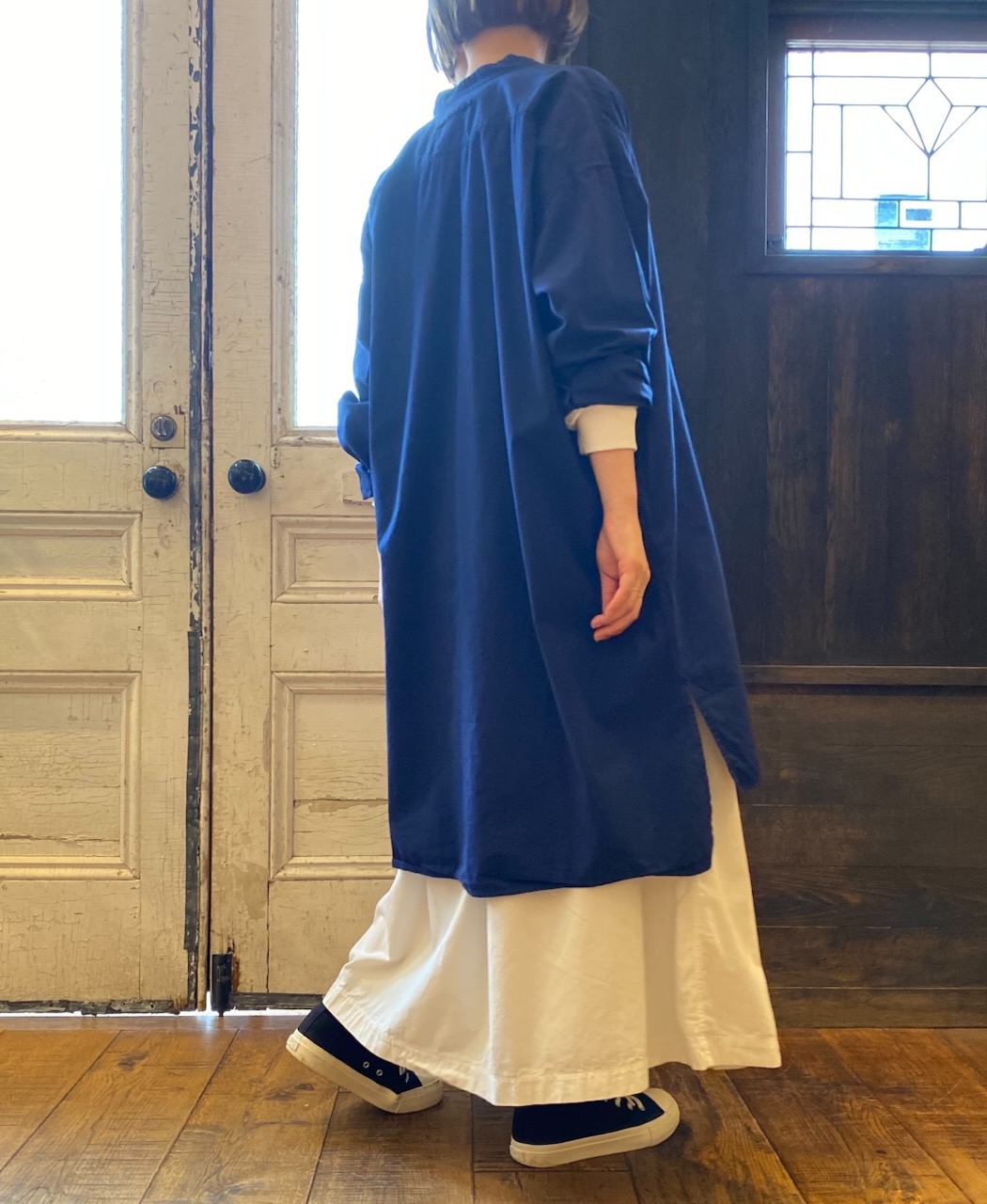 INAM2472PD(シャツ) 40s POPLIN OVER DYED UTILITY BANDED COLLAR LONG SHIRT