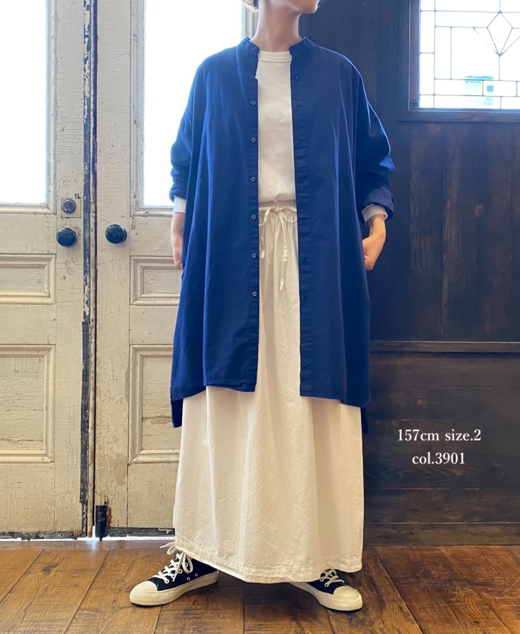 INAM2472PD(シャツ) 40s POPLIN OVER DYED UTILITY BANDED COLLAR LONG SHIRT