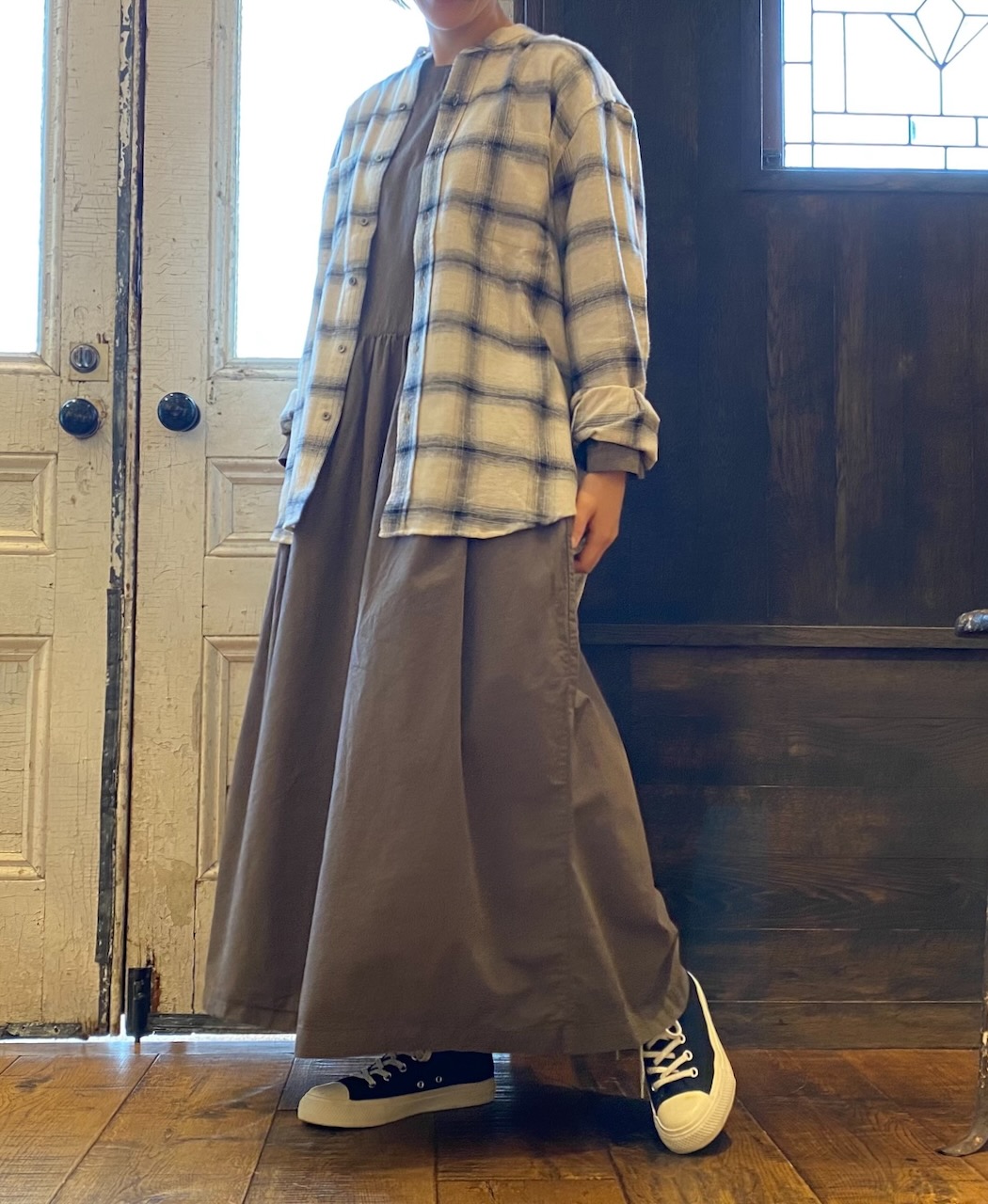 NVL1951OFC(シャツ) OMBRE FLANNEL CHECK BANDED COLLAR L/SL OVERSIZED SHIRT