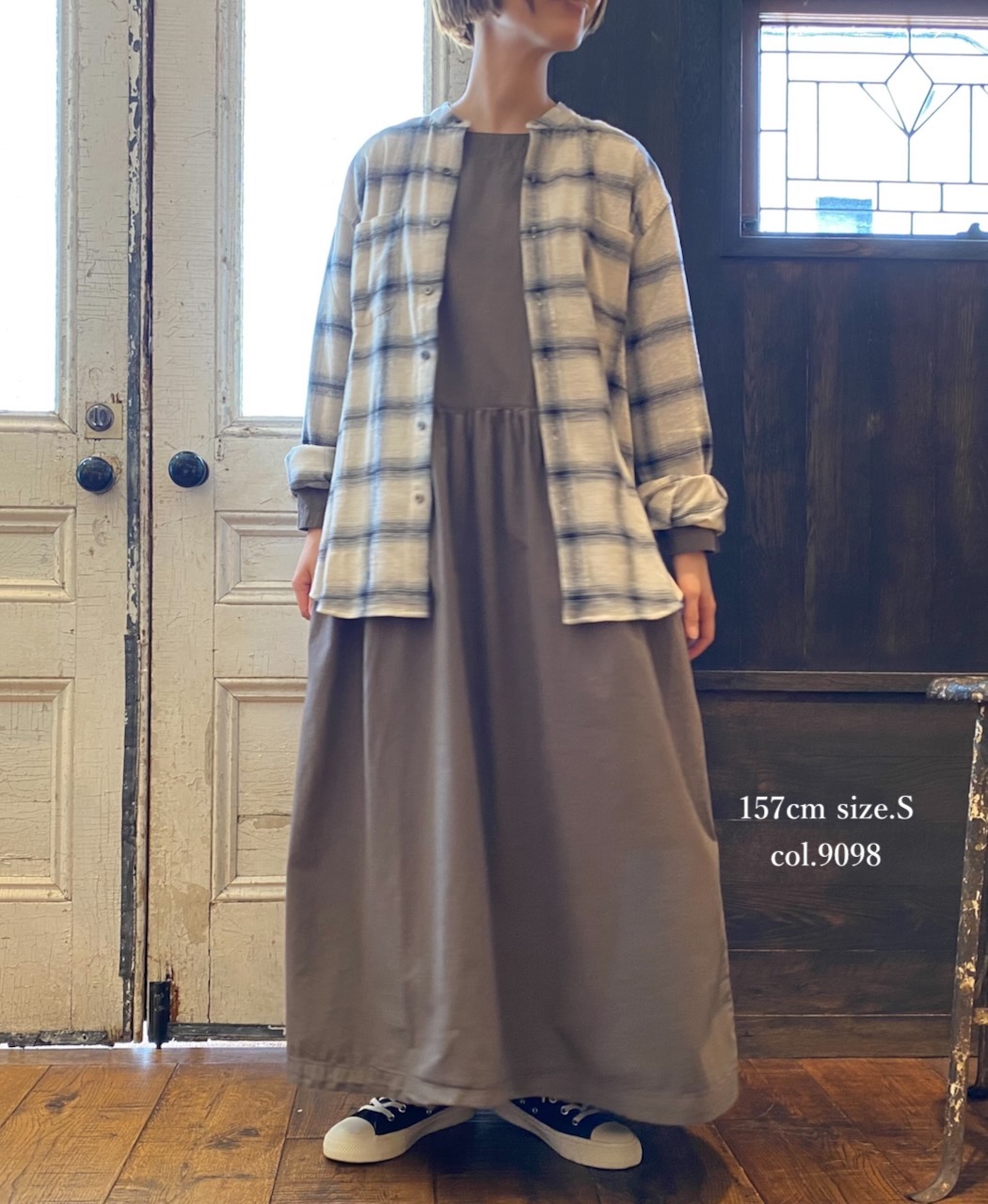 NVL1951OFC(シャツ) OMBRE FLANNEL CHECK BANDED COLLAR L/SL OVERSIZED SHIRT