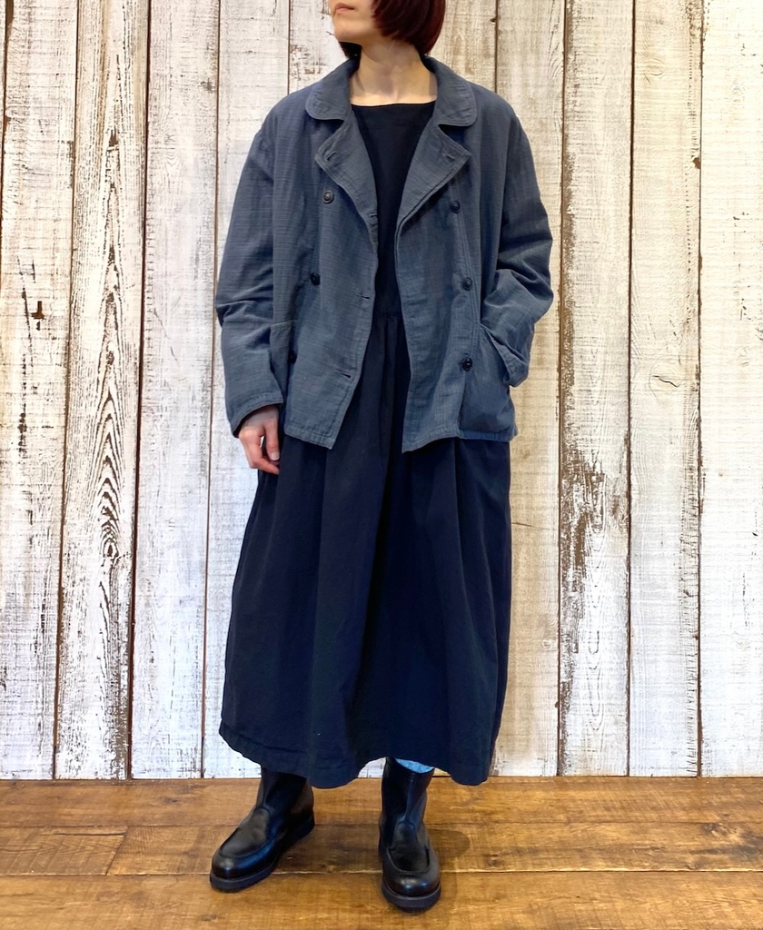 INAM2474PD(ワンピース) 40s POPLIN OVERDYED BOAT NECK L/SL ONE-PIECE