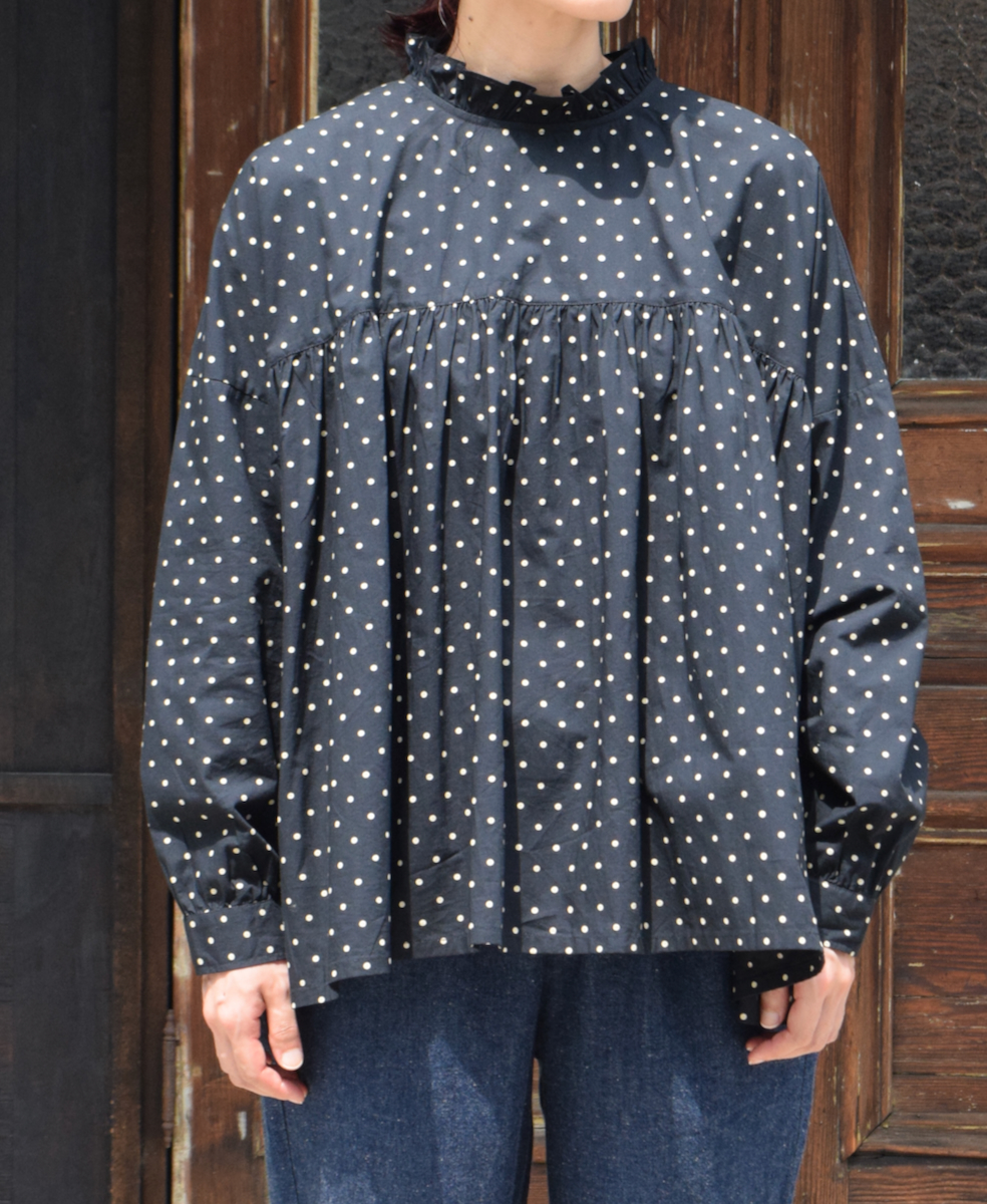 NSL24512(シャツ) 40s POPLIN DOT PRINT BACK OPENING FRILL COLLAR SHIRT