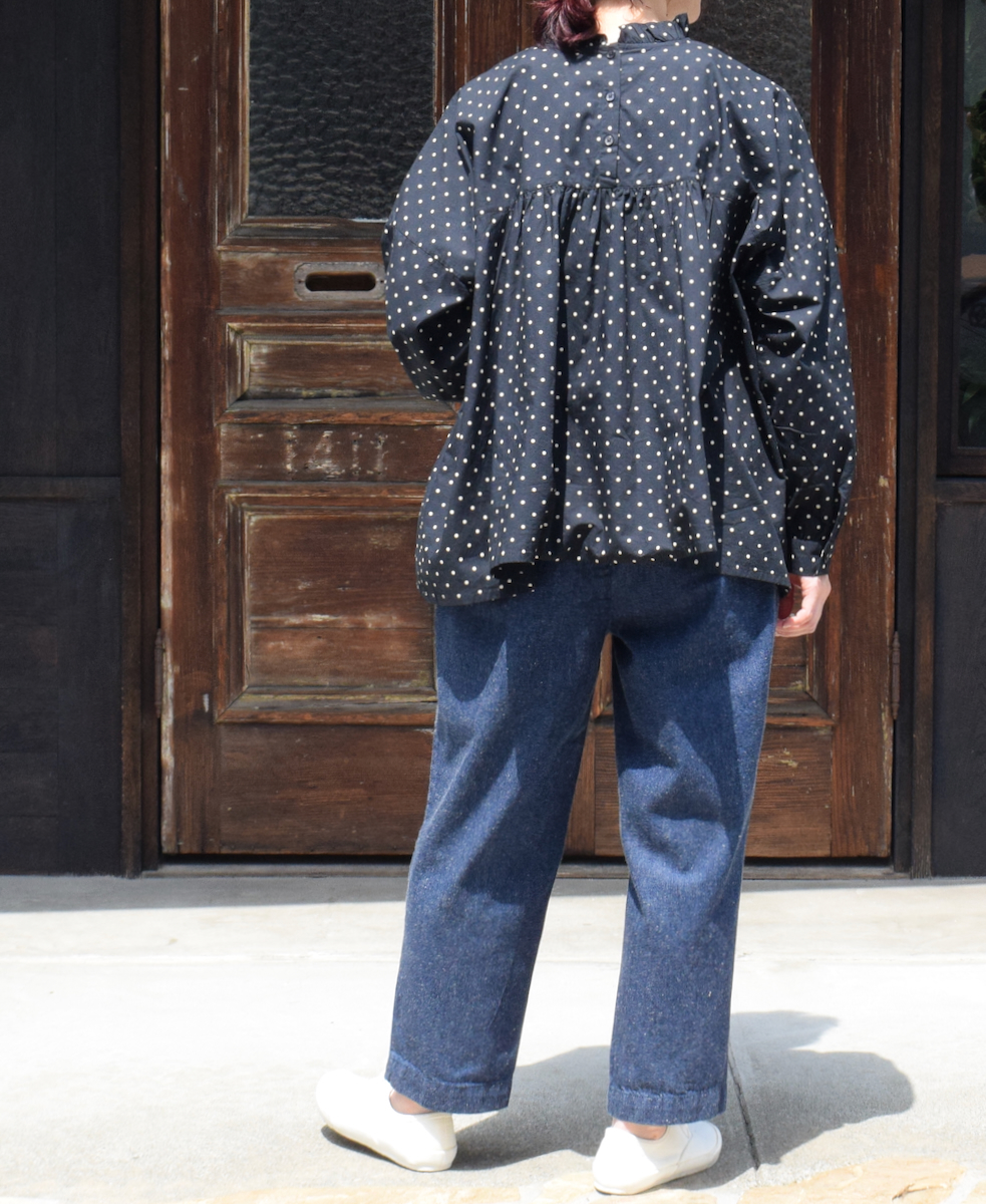 NSL24512(シャツ) 40s POPLIN DOT PRINT BACK OPENING FRILL COLLAR SHIRT