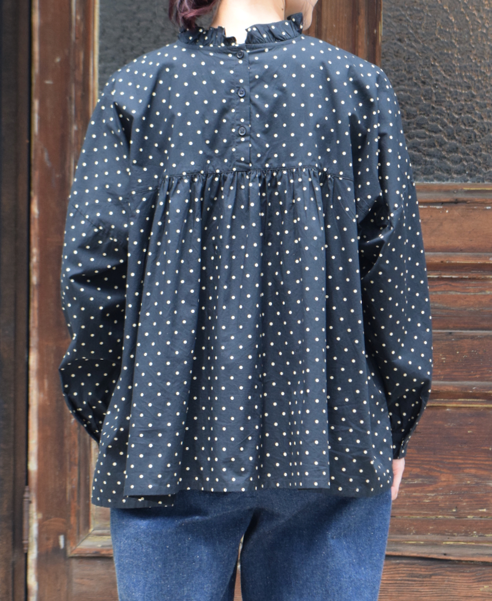 NSL24512(シャツ) 40s POPLIN DOT PRINT BACK OPENING FRILL COLLAR SHIRT