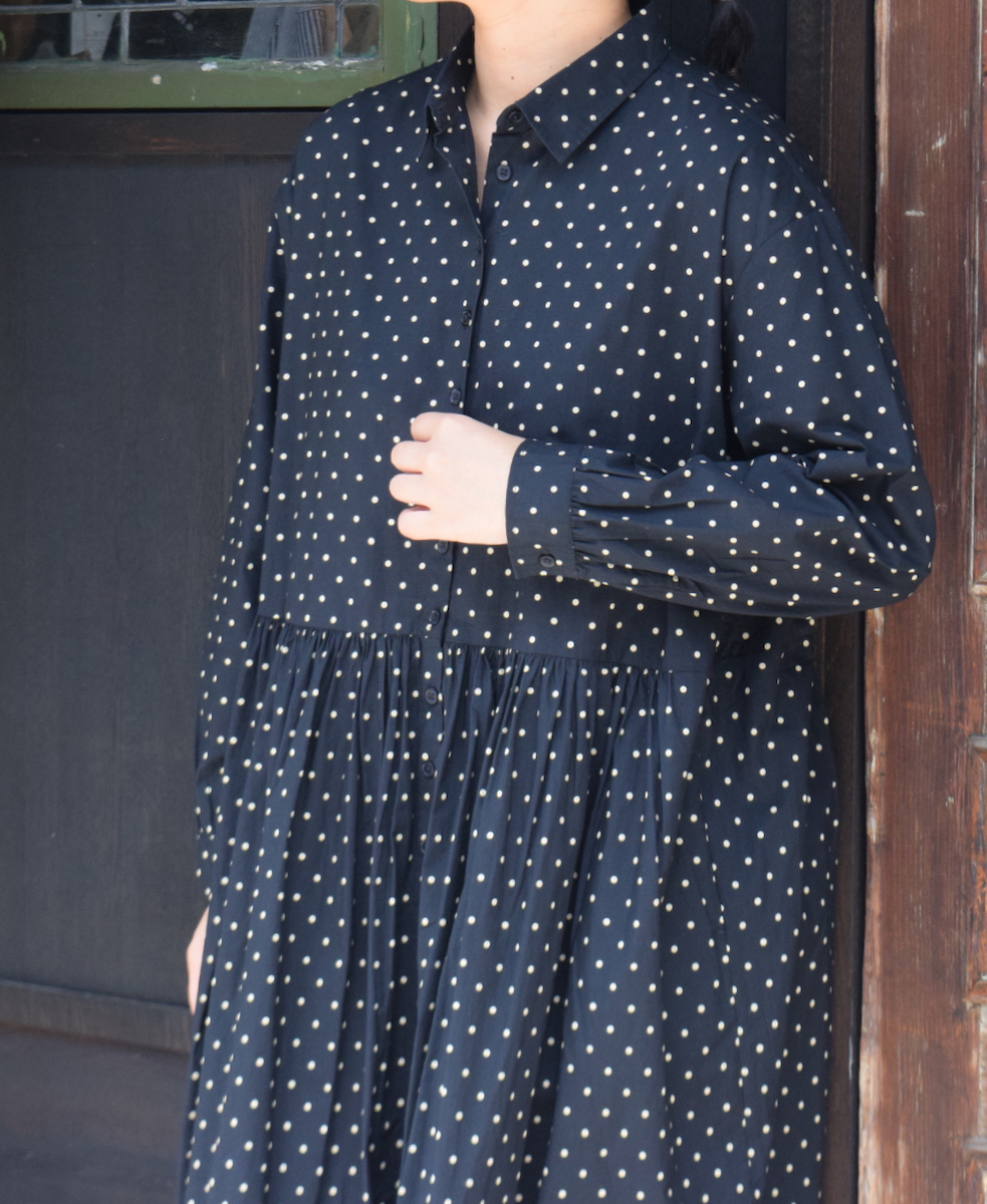 NSL22533 (ワンピース) 40s POPLIN DOT PRINT REGULAR COLLAR DRESS