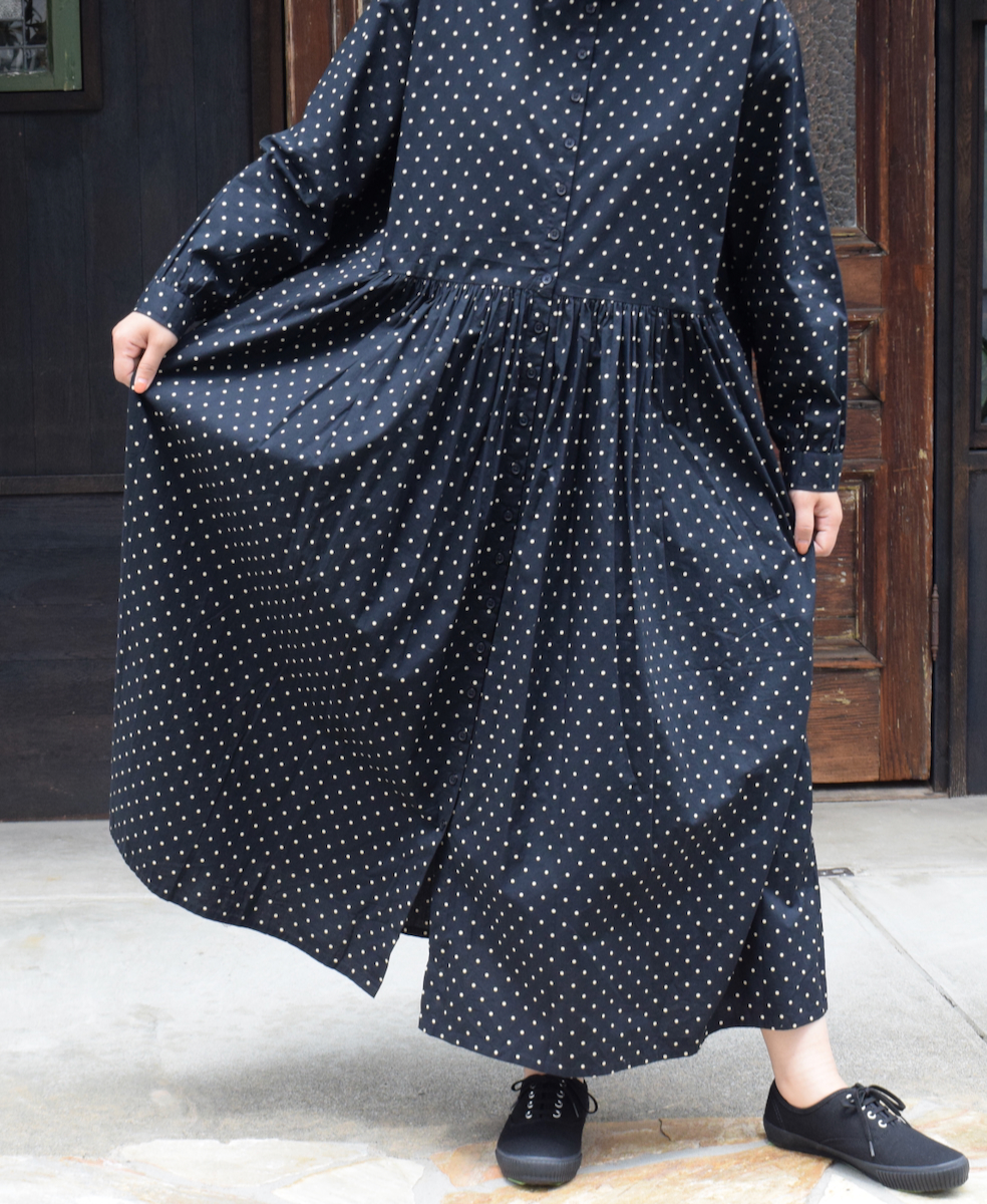 NSL22533 (ワンピース) 40s POPLIN DOT PRINT REGULAR COLLAR DRESS