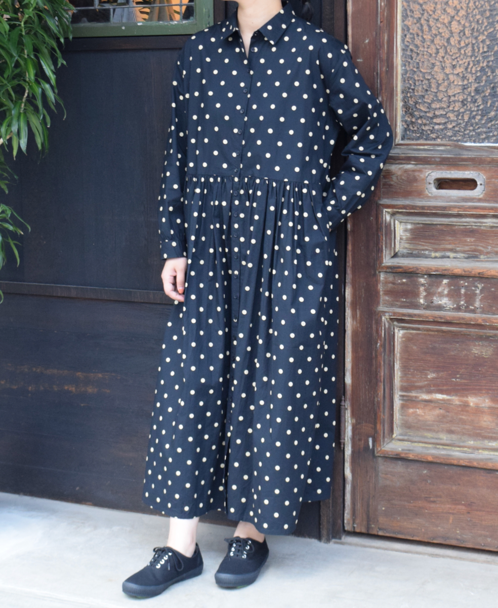 NSL22533 (ワンピース) 40s POPLIN DOT PRINT REGULAR COLLAR DRESS