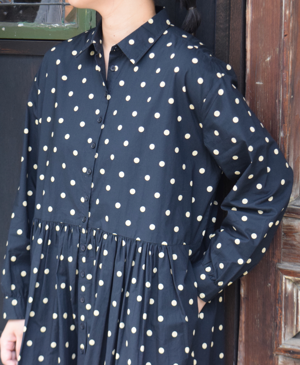 NSL22533 (ワンピース) 40s POPLIN DOT PRINT REGULAR COLLAR DRESS