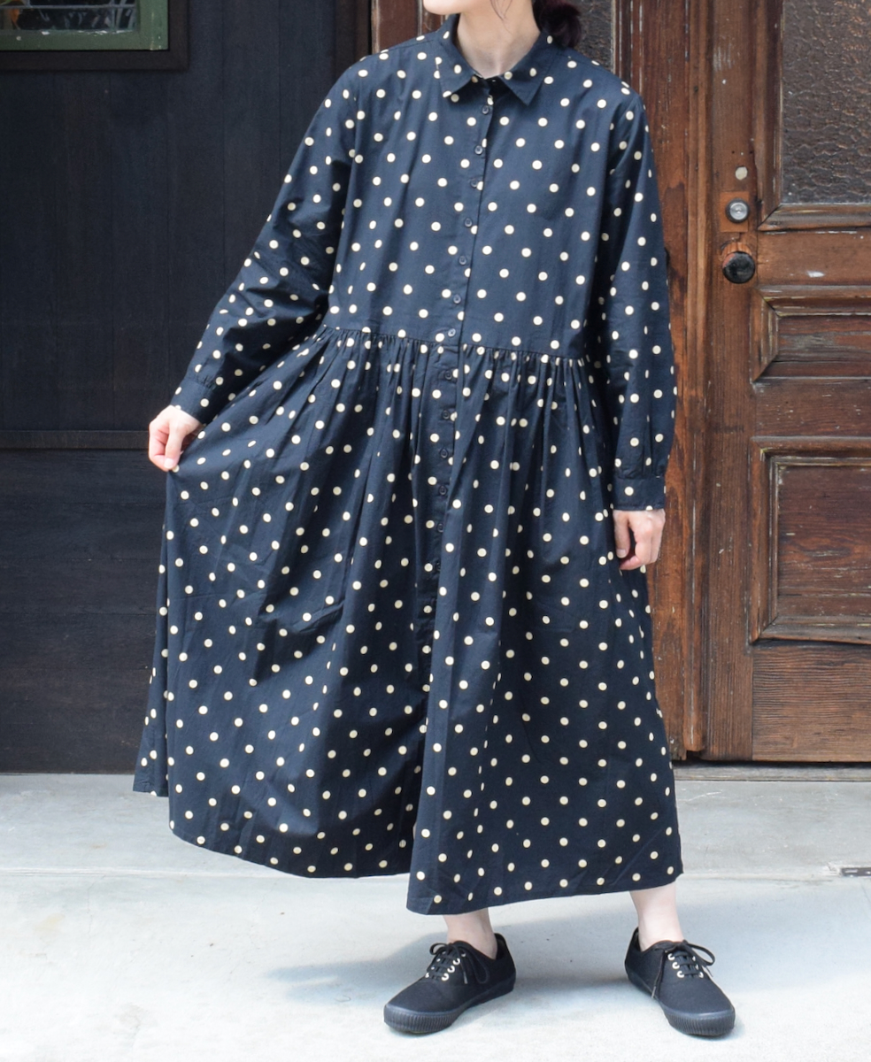 NSL22533 (ワンピース) 40s POPLIN DOT PRINT REGULAR COLLAR DRESS