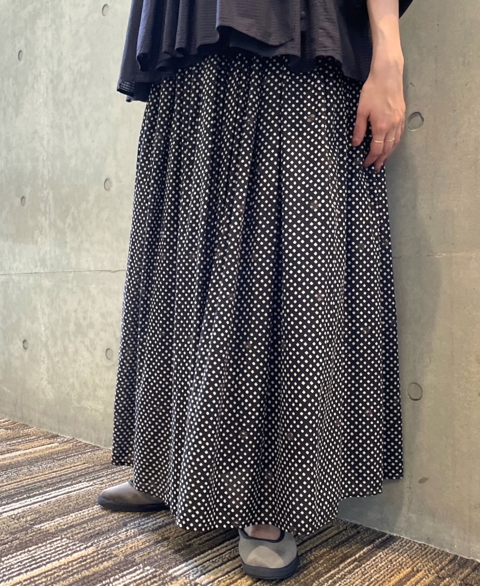 INMDS24724(スカート) 80s COTTON SMALL SQUARE BLOCK PRINT GATHERED SKIRT