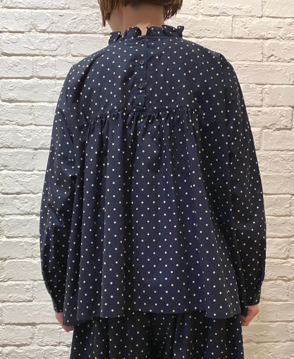 NSL24512(シャツ) 40s POPLIN DOT PRINT BACK OPENING FRILL COLLAR SHIRT