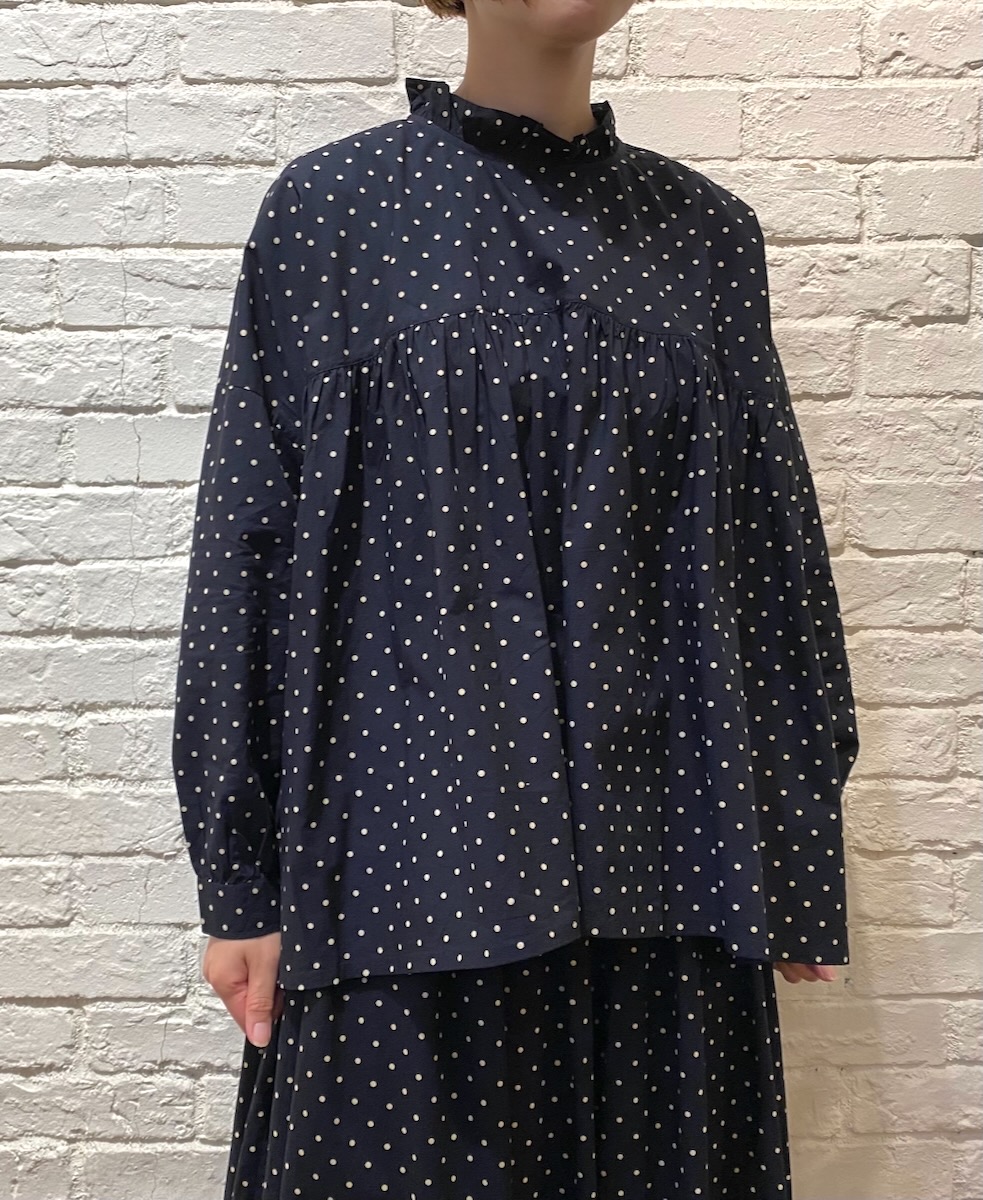 NSL24512(シャツ) 40s POPLIN DOT PRINT BACK OPENING FRILL COLLAR SHIRT