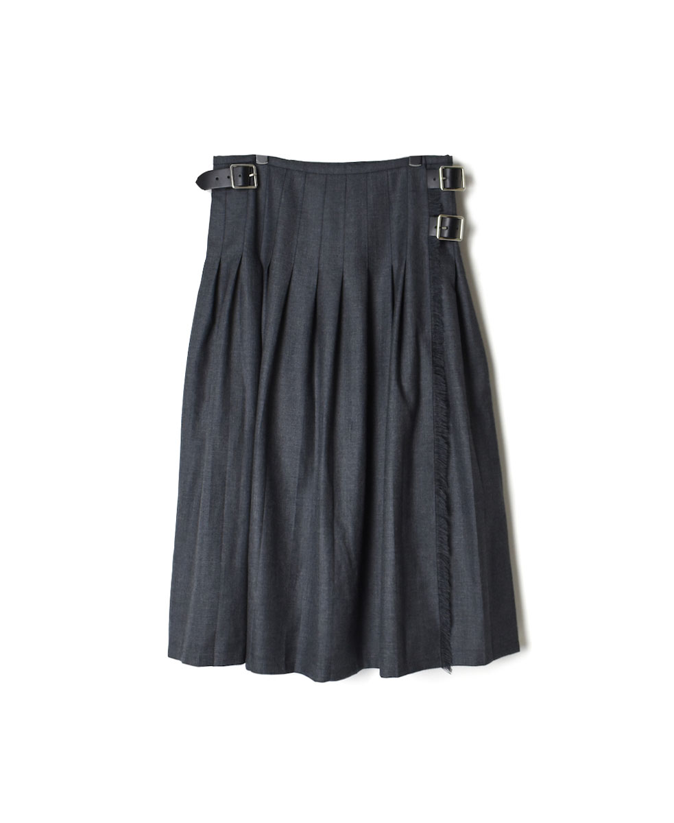 NOD0853 (スカート) WORSTED WOOL LOW WAIST PLEATS WRAP SKIRT LENGTH 80cm (WITH PIN)