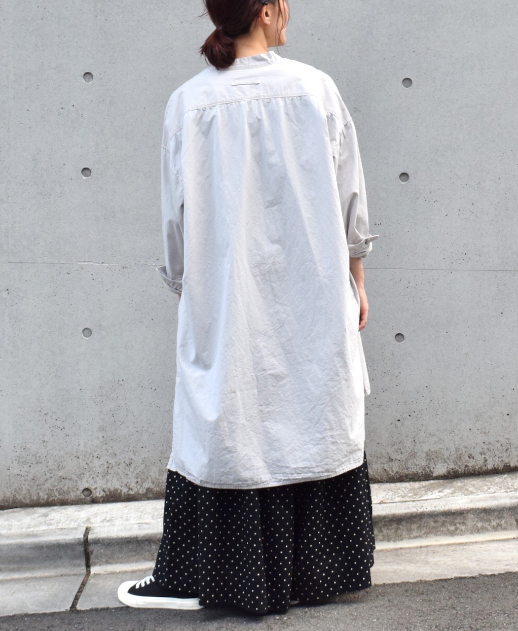 INAM2472PD(シャツ) 40s POPLIN OVER DYED UTILITY BANDED COLLAR LONG SHIRT