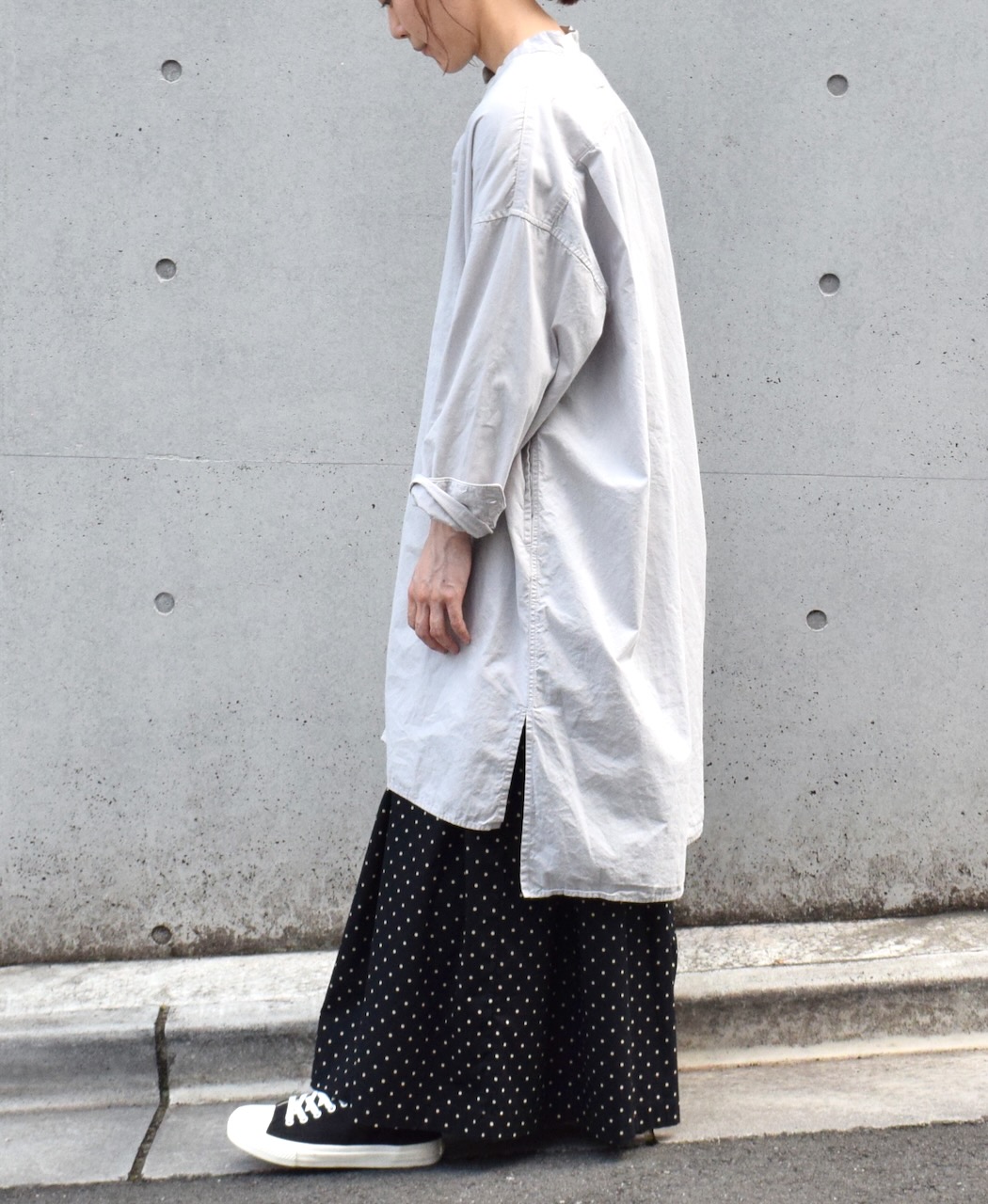 INAM2472PD(シャツ) 40s POPLIN OVER DYED UTILITY BANDED COLLAR LONG SHIRT