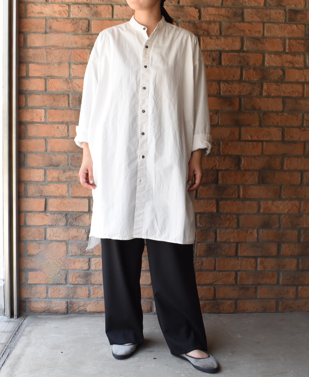 INAM2472PD(シャツ) 40s POPLIN OVER DYED UTILITY BANDED COLLAR LONG SHIRT