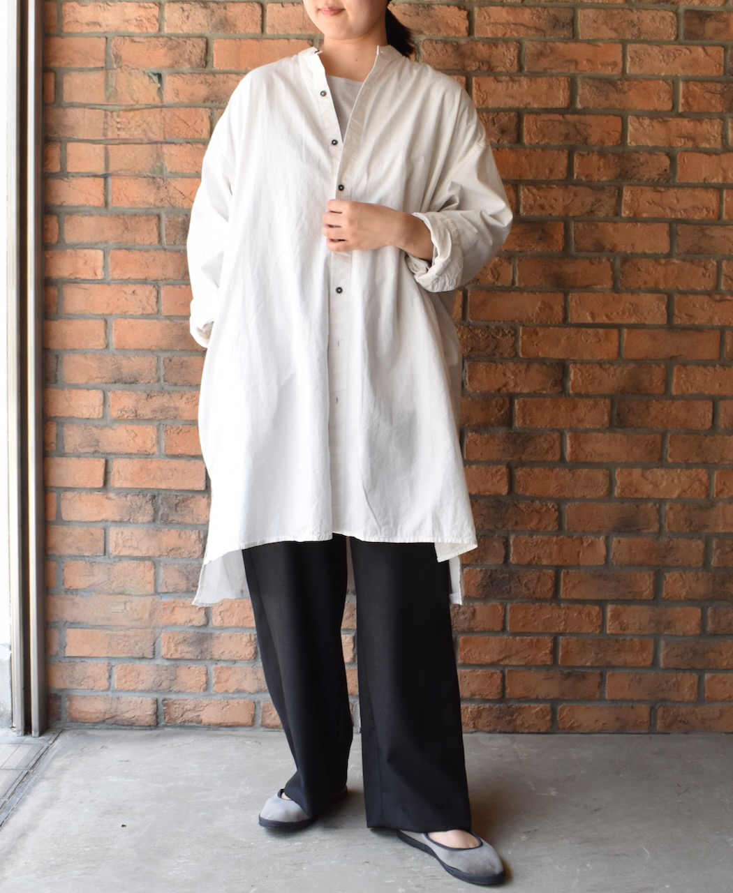 INAM2472PD(シャツ) 40s POPLIN OVER DYED UTILITY BANDED COLLAR LONG SHIRT