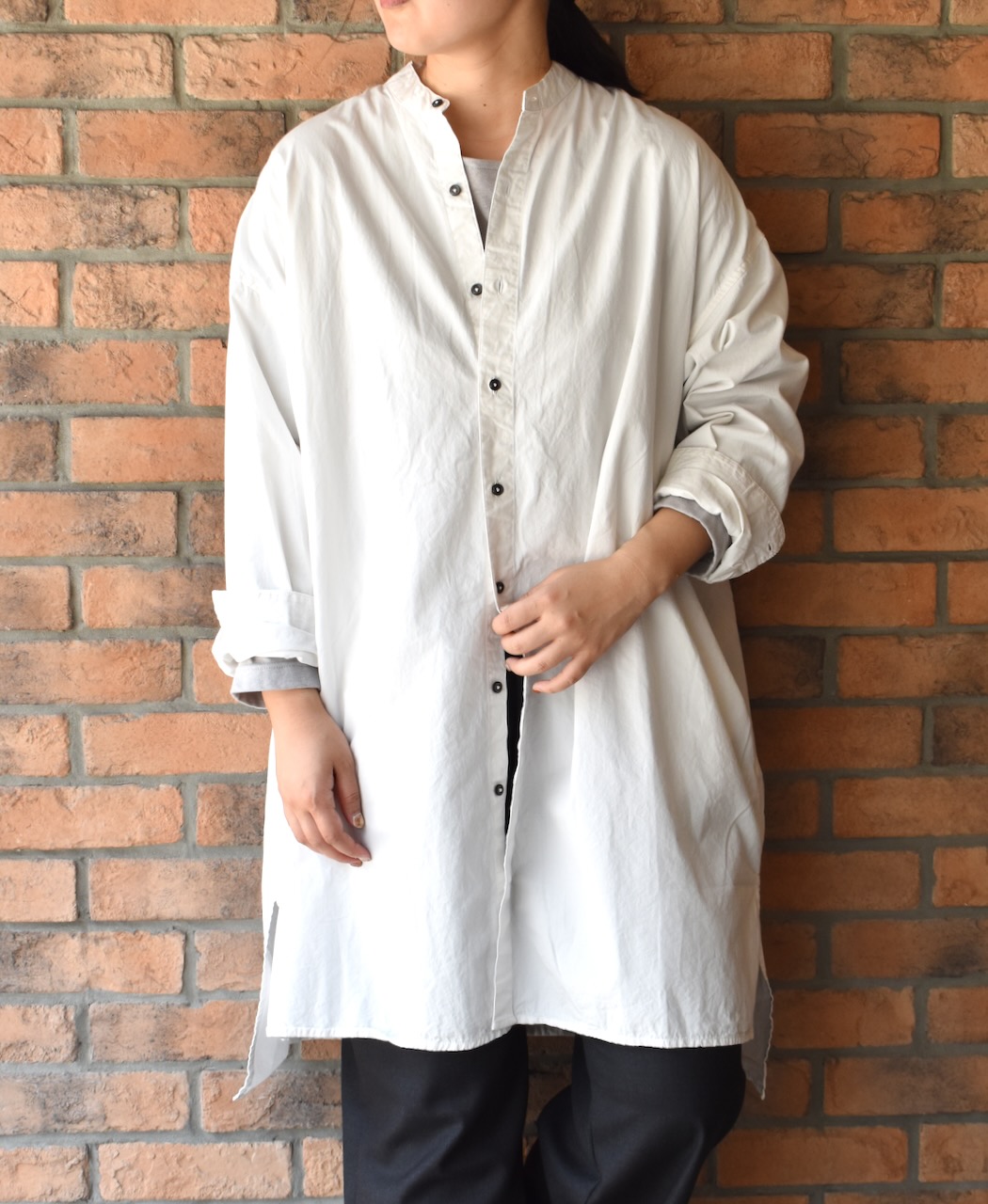 INAM2472PD(シャツ) 40s POPLIN OVER DYED UTILITY BANDED COLLAR LONG SHIRT