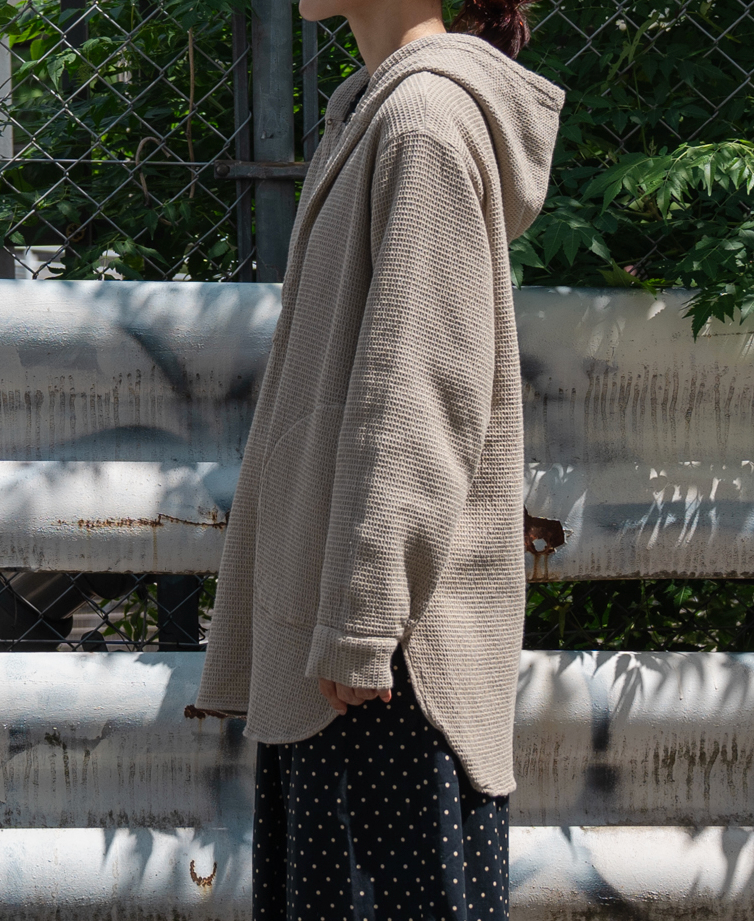 INHT2452WPD (シャツ) WAFFLE PLAIN OVERDYE HOODED PULLOVER SHIRTS