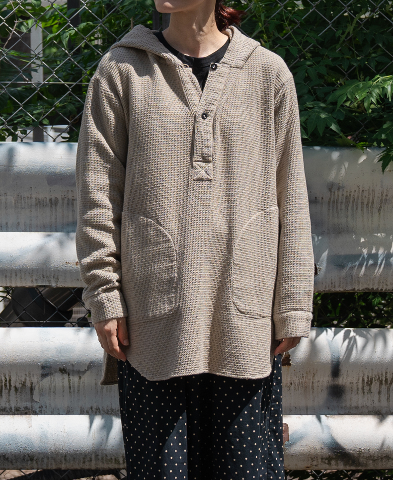 INHT2452WPD (シャツ) WAFFLE PLAIN OVERDYE HOODED PULLOVER SHIRTS