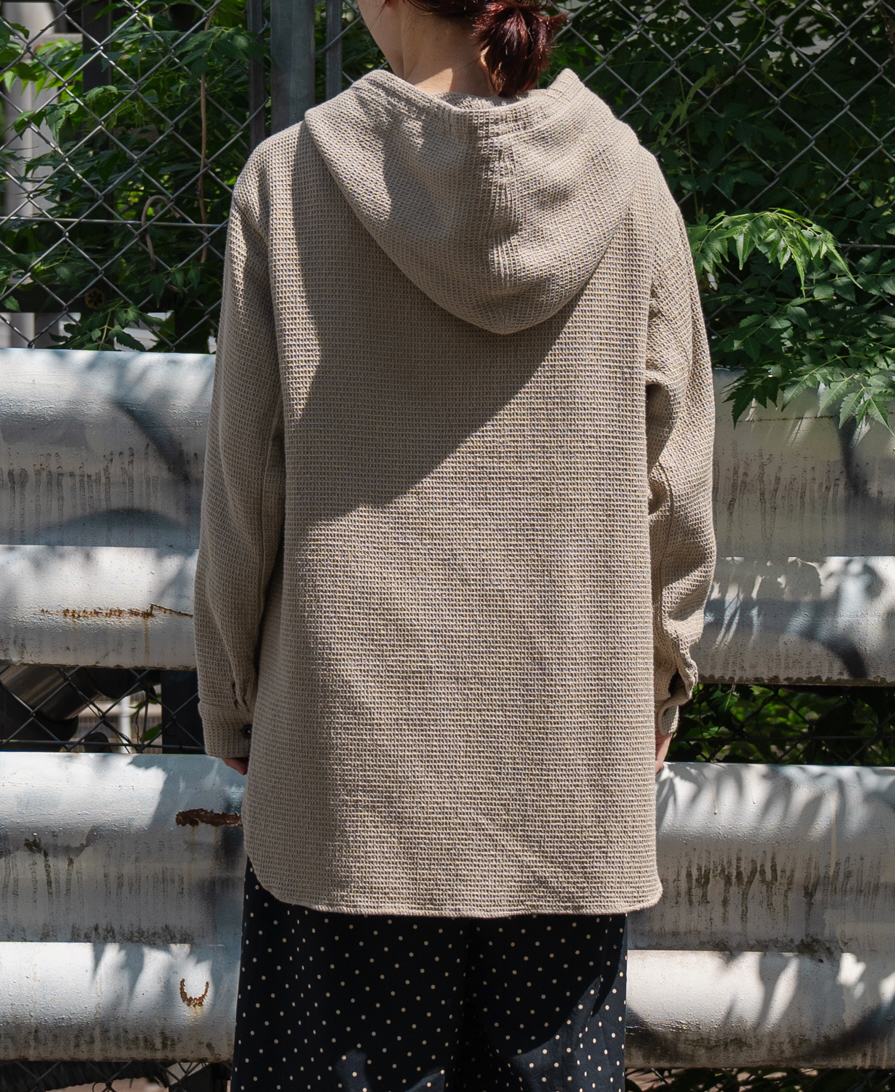 INHT2452WPD (シャツ) WAFFLE PLAIN OVERDYE HOODED PULLOVER SHIRTS