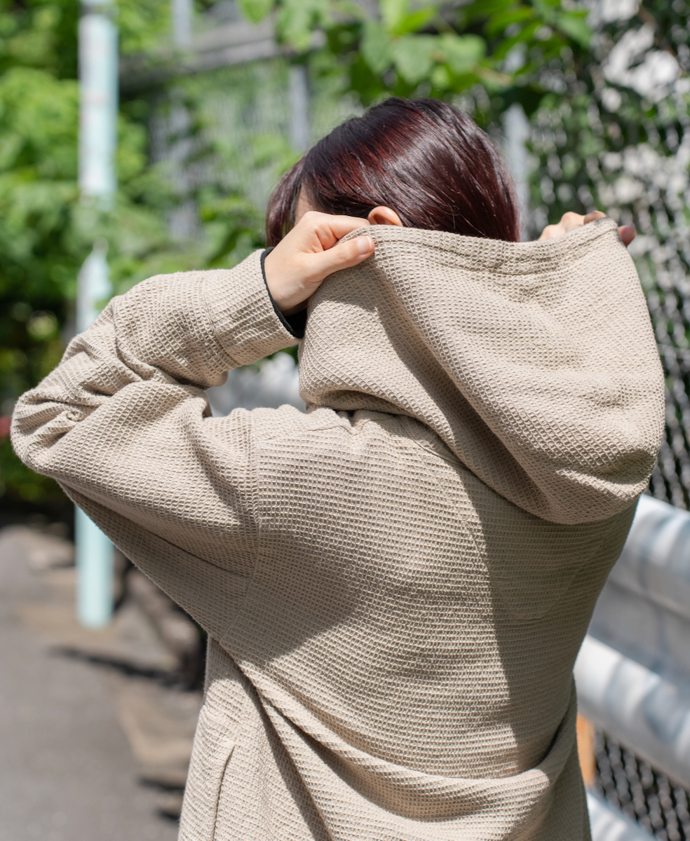 INHT2452WPD (シャツ) WAFFLE PLAIN OVERDYE HOODED PULLOVER SHIRTS