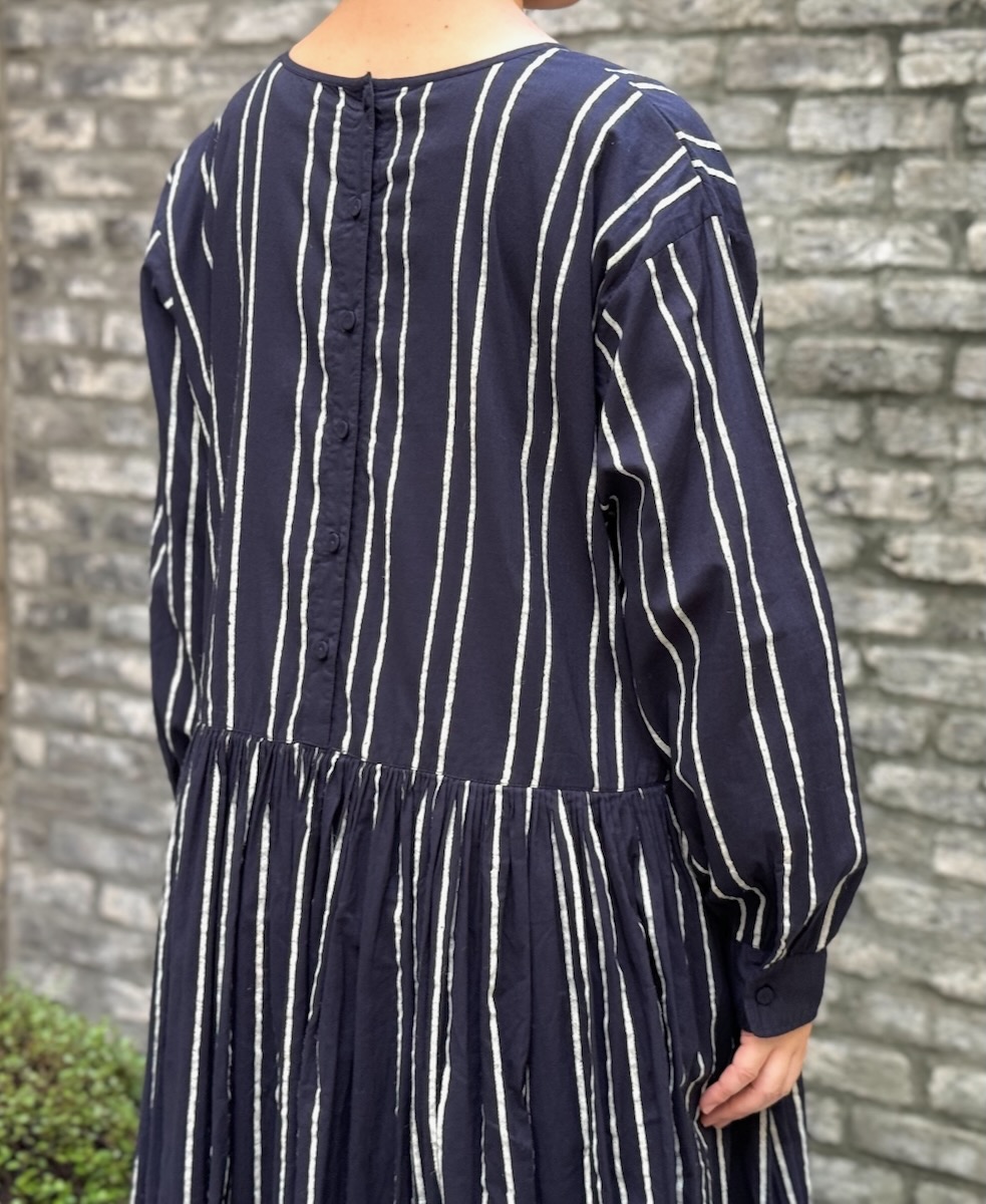 NMDS24622(ワンピース) 60s COTTON STRIPE BLOCK PRINT RAJASTHAN TUCK GATHERED DRESS