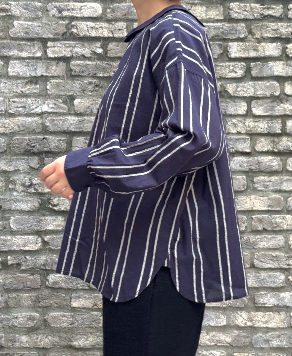 NMDS24621(シャツ) 60s COTTON STRIPE BLOCK PRINT BACK OPENING ROUND COLLAR SHIRT