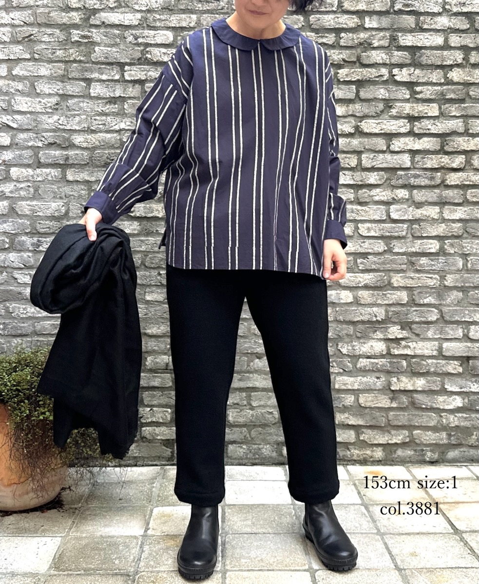 NMDS24621(シャツ) 60s COTTON STRIPE BLOCK PRINT BACK OPENING ROUND COLLAR SHIRT