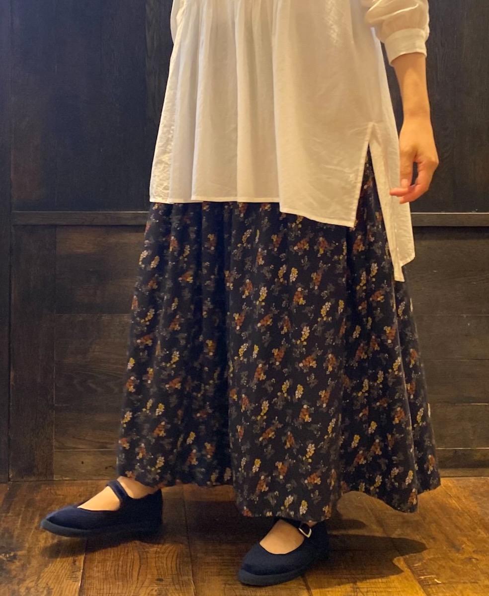 NSL24544(スカート) 40s POPLIN FLOWER PRINT GATHERED SKIRT