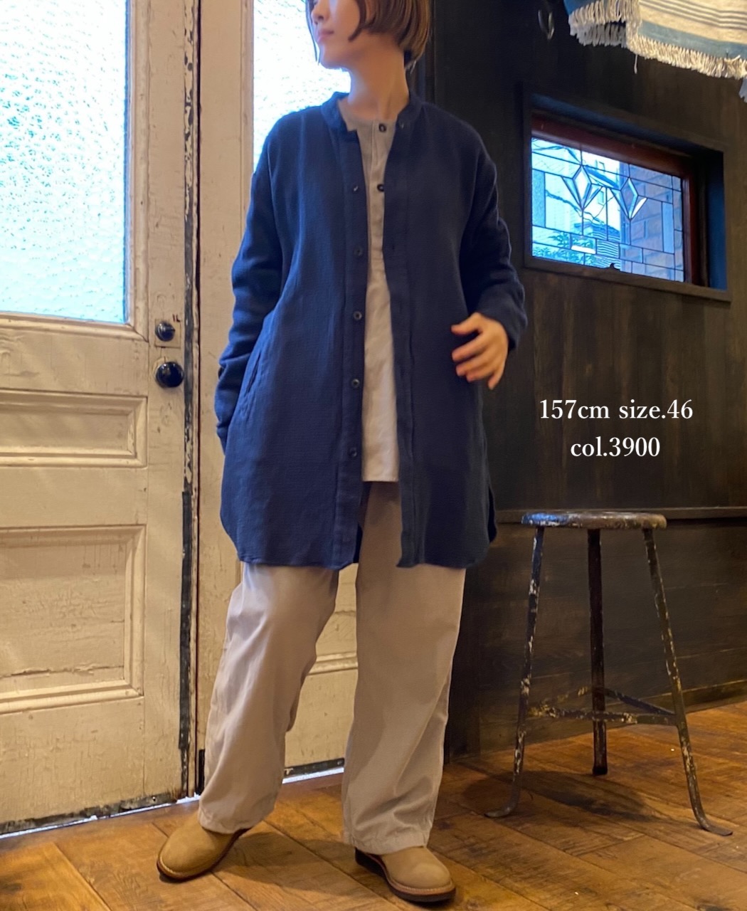 INHT2362WPD (シャツ) WAFFLE PLAIN OVERDYE STAND COLLAR SHIRTS