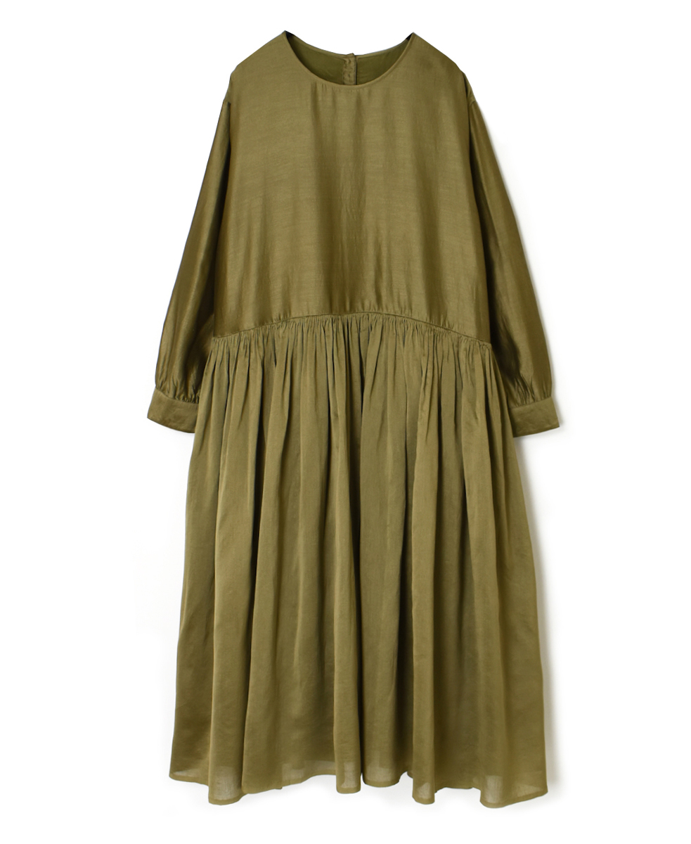 NMDS22562 (ワンピース) HANDWOVEN COTTON SILK RAJASTHAN TUCK GATHERED DRESS