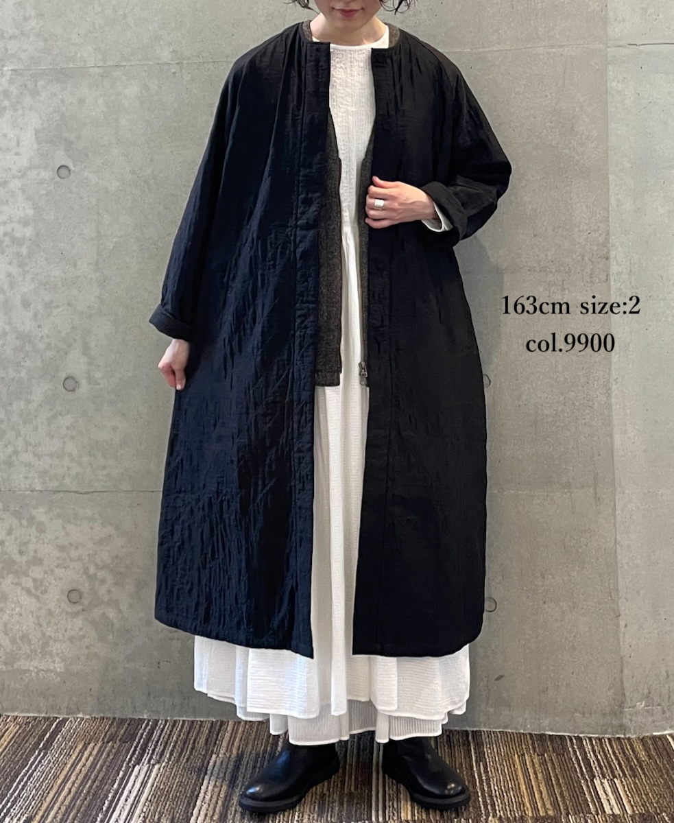 NMDS23521 (コート) QUILTED HANDWOVEN COTTON SILK PLAIN C-NECK RAGLAN COAT