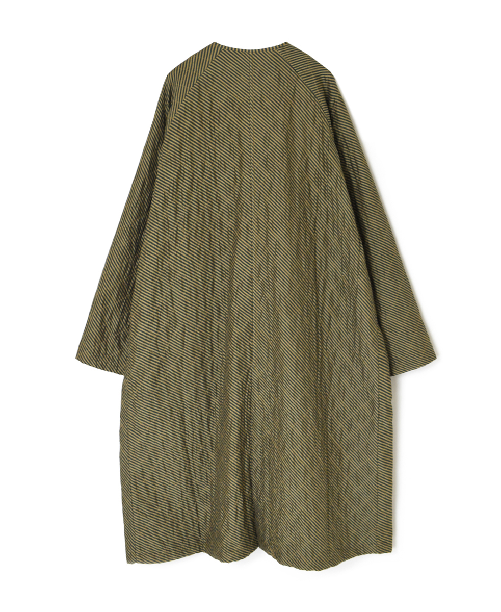 NMDS23521BS(コート) QUILTED HAND WOVEN COTTON SILK BIAS STRIPE PRINT C-NECK RAGLAN COAT