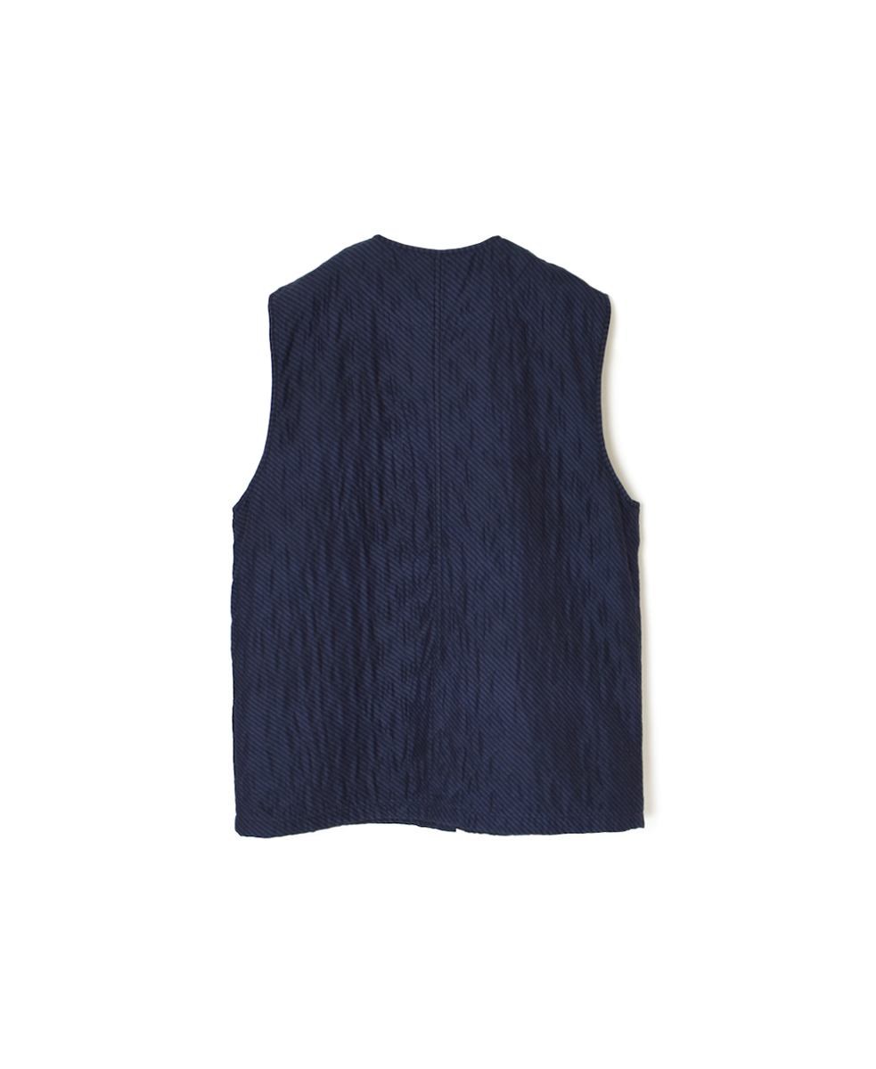 NMDS24532BS(ベスト) QUILTED HAND WOVEN COTTON SILK BIAS STRIPE PRINT C-NECK VEST