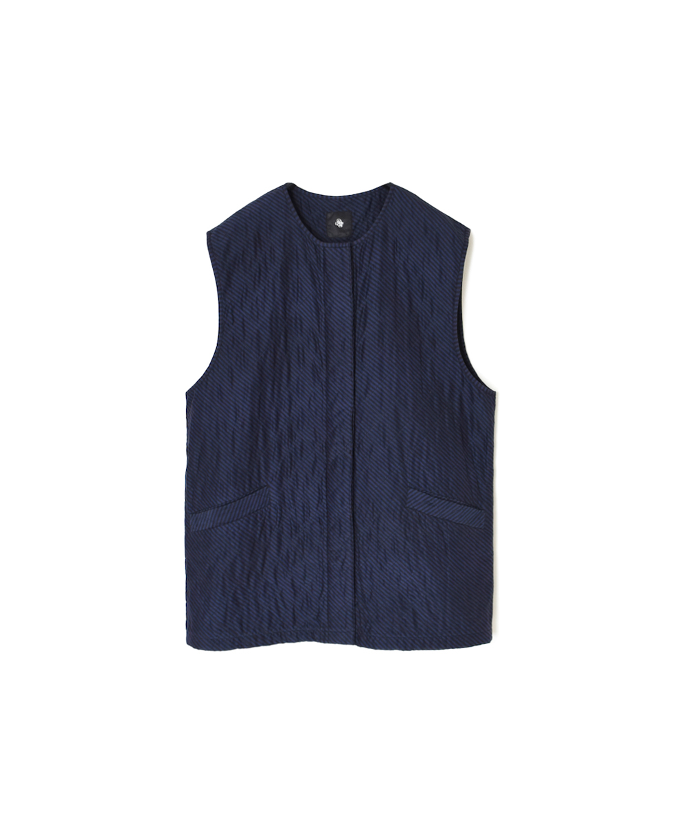 NMDS24532BS(ベスト) QUILTED HAND WOVEN COTTON SILK BIAS STRIPE PRINT C-NECK VEST