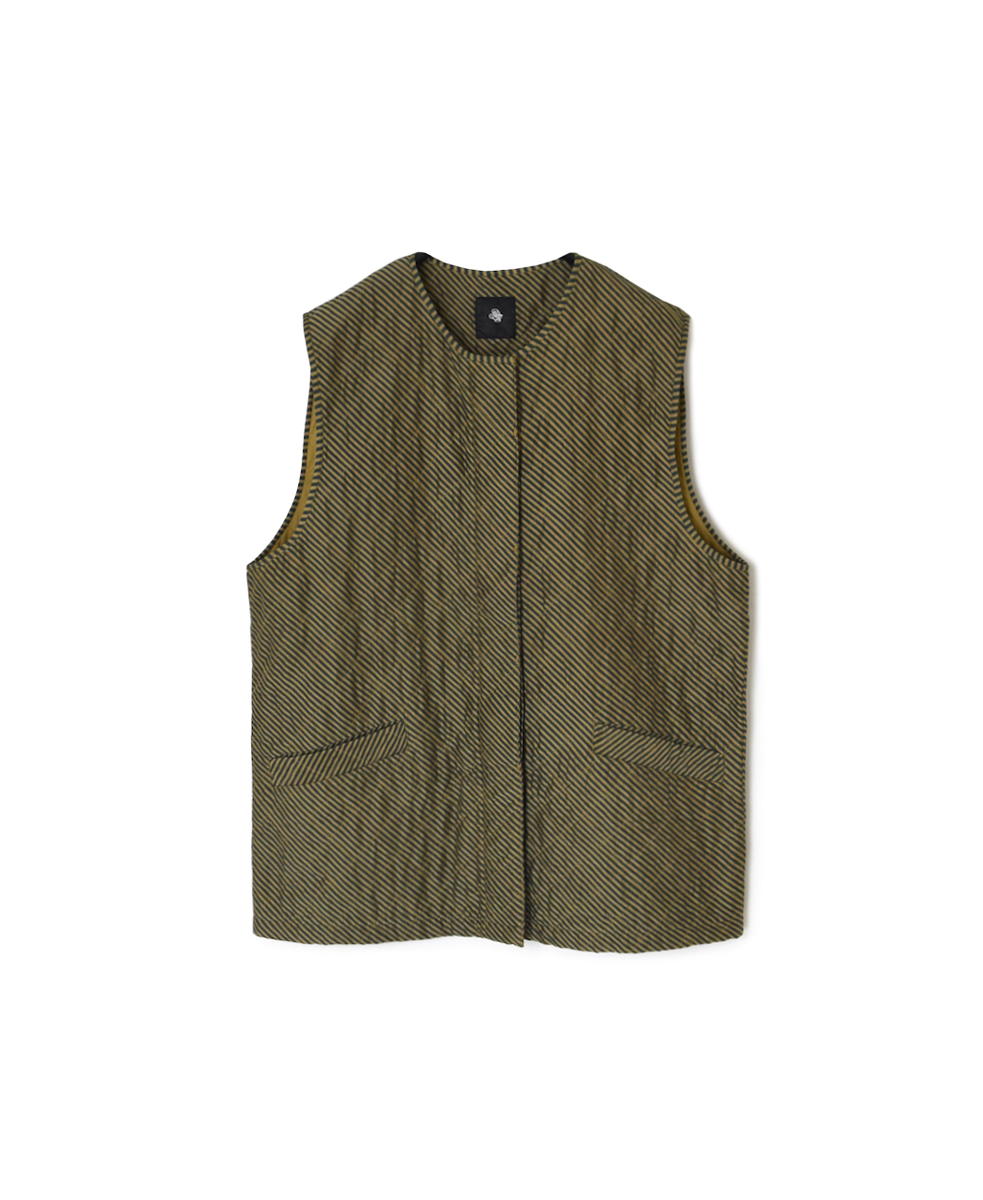 NMDS24532BS(コート) QUILTED HAND WOVEN COTTON SILK BIAS STRIPE PRINT C-NECK VEST