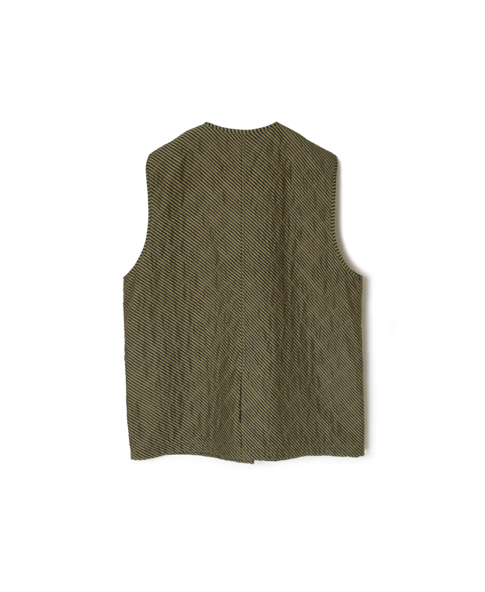 NMDS24532BS(ベスト) QUILTED HAND WOVEN COTTON SILK BIAS STRIPE PRINT C-NECK VEST