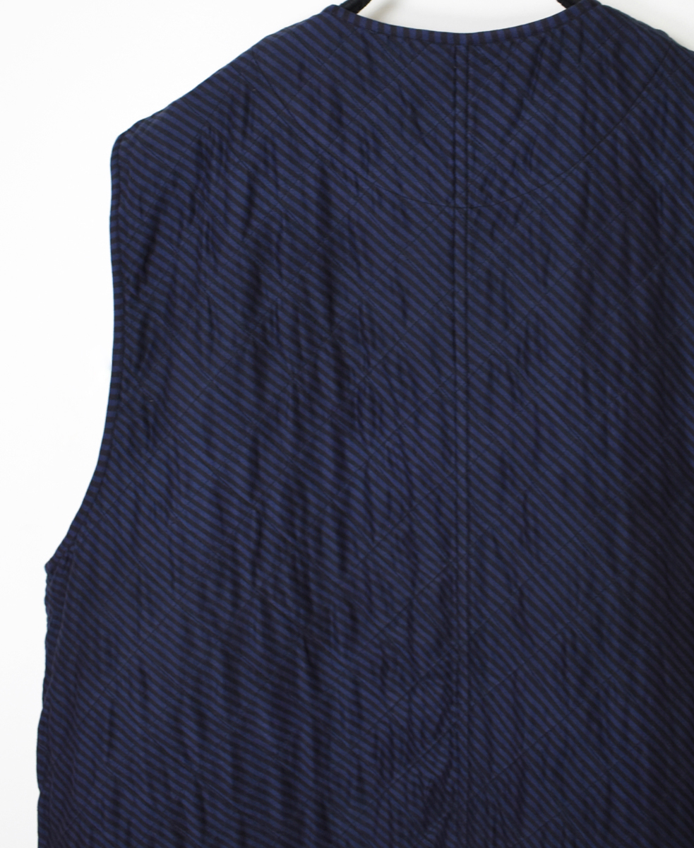 NMDS24532BS(ベスト) QUILTED HAND WOVEN COTTON SILK BIAS STRIPE PRINT C-NECK VEST